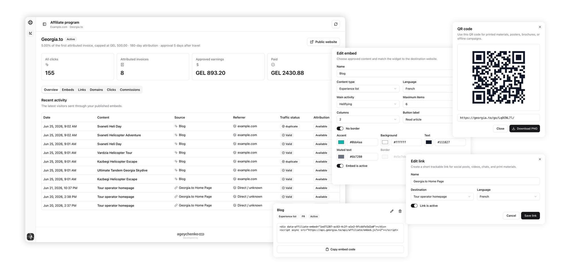 Affiliate Program Dashboard Screenshots