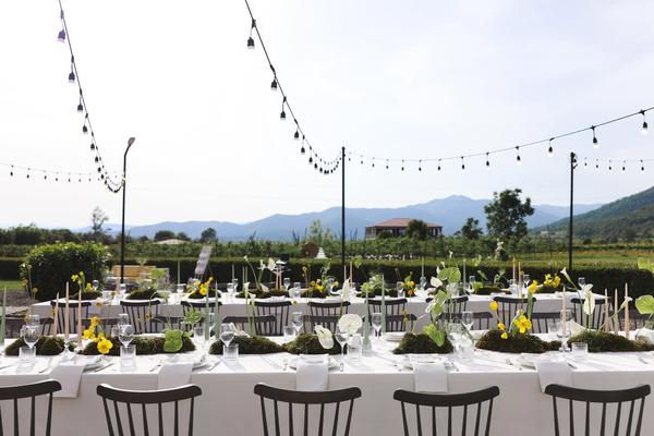 Outdoor wedding tables with floral decor