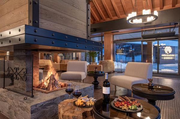 Cozy fireplace lounge at Ambassadori Goderdzi 5★ Resort