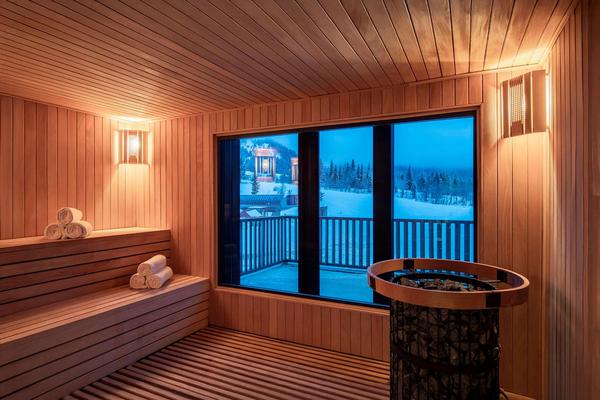 Mountain-view sauna at Ambassadori Goderdzi 5★ Spa